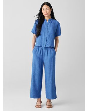 Eileen Fisher Washed Organic Linen Delave Wide-leg Pant - Blue