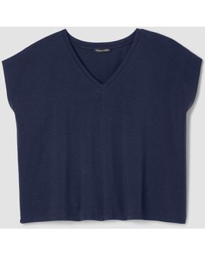 Eileen Fisher Fine Jersey V-neck Square Top - Blue
