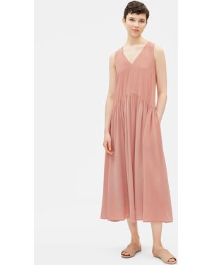 Eileen Fisher Sandwashed Cupro Shaped Dress in Natural | Lyst