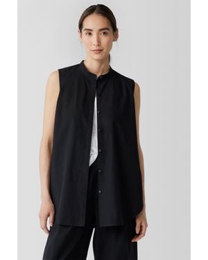 Eileen Fisher Washed Organic Cotton Poplin Band Collar Shirt - White