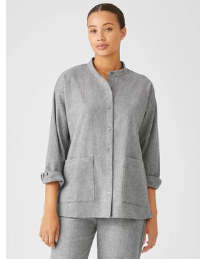 Eileen Fisher Soft Wool Flannel Mandarin Collar Shirt - Gray