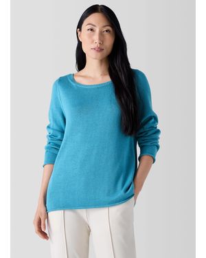 Eileen Fisher Peruvian Cotton Blend Bateau Neck Top - Blue