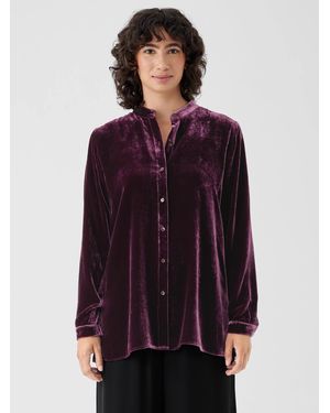 Eileen Fisher Velvet Band Collar Long Shirt - Purple