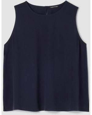 Eileen Fisher Silk Georgette Crepe Round Neck Tank - Blue