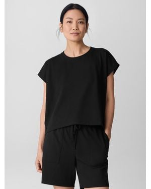 Eileen Fisher Pima Cotton Stretch Jersey Pleated Box-top - Black