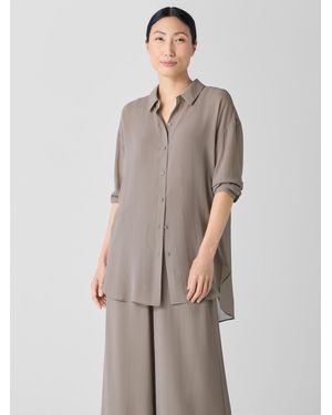 Eileen Fisher Sheer Silk Georgette Belted Shirt - Natural