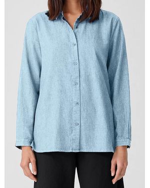 Eileen Fisher Airy Organic Cotton Twill Classic Collar Shirt - Blue