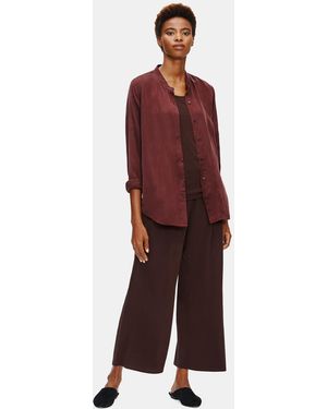 Eileen Fisher Sandwashed Cupro Mandarin Collar Shirt - Red