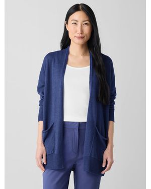 Eileen Fisher Organic Linen Cotton Cord Long Cardigan - Blue