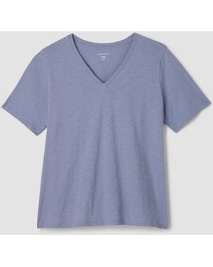 Eileen Fisher Organic Cotton Slubby Jersey V-neck Tee - Blue