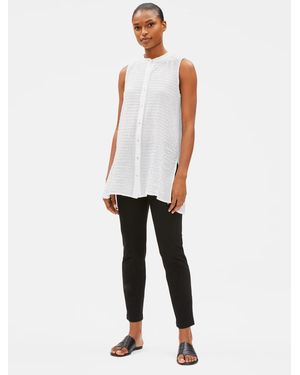 Eileen Fisher Organic Cotton Voile Mandarin Collar Shirt - White