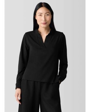 Eileen Fisher Stretch Jersey Knit Band Collar Top - Black