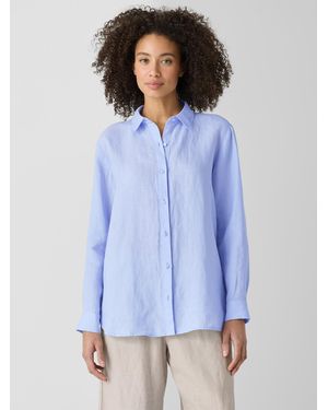 Eileen Fisher Organic Handkerchief Linen Classic Collar Shirt - Blue