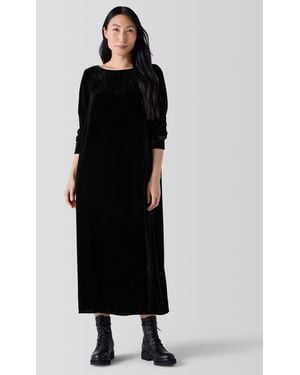 Eileen Fisher Velvet Bateau Neck Dress - Black