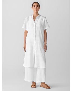 Eileen Fisher Organic Cotton Voile Box Band Collar Shirt - White