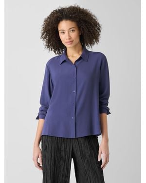 Eileen Fisher Silk Georgette Crepe Classic Collar Shirt - Blue