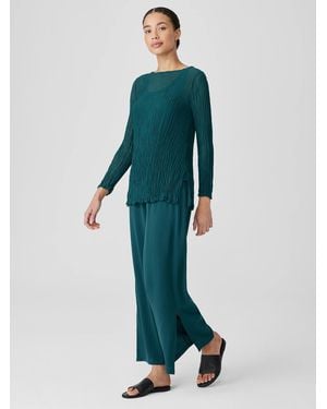Eileen Fisher Silk Georgette Crepe Pant With Slits - Green