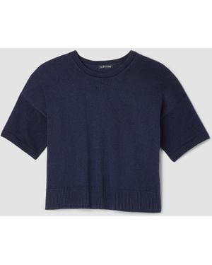 Eileen Fisher Peruvian Cotton Blend Elbow-sleeve Top - Blue