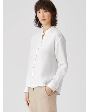 Eileen Fisher Organic Handkerchief Linen Mandarin Collar Shirt - White