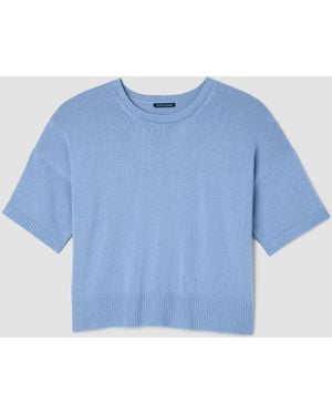 Eileen Fisher Peruvian Cotton Blend Elbow-sleeve Top - Blue