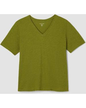 Eileen Fisher Organic Cotton Slubby Jersey V-neck Tee - Green