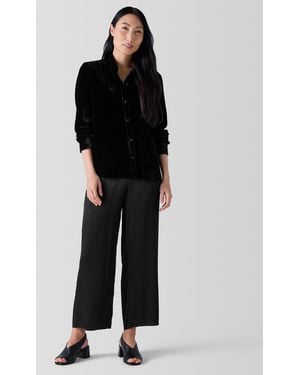 Eileen Fisher Striated Silk Satin Straight Pant - White