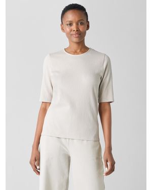 Eileen Fisher Crinkled Jersey Crew Neck Top - White