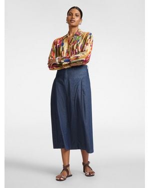 Elena Miro Gonna longuette in Chambray linea ad A - Blu