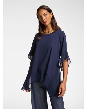 Elena Miro T-shirt con bordi in georgette - Blu