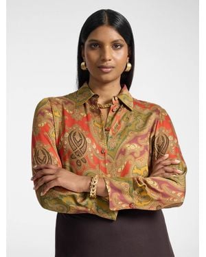 Elena Miro Camicia in raso stampata patchwork - Arancione