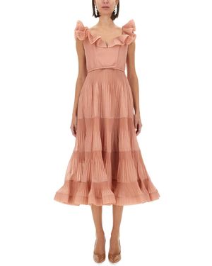 Zimmermann Abito Con Volant - Rosa