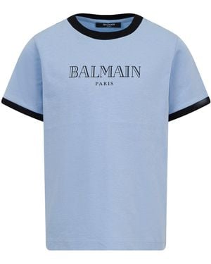 Balmain T Shirt With Logo - Blue