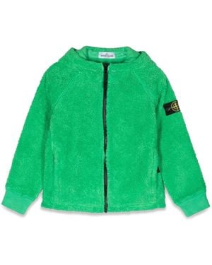 Stone Island Fleece Hooded Sweatshirt With Zipper Side Logo Patch - Green