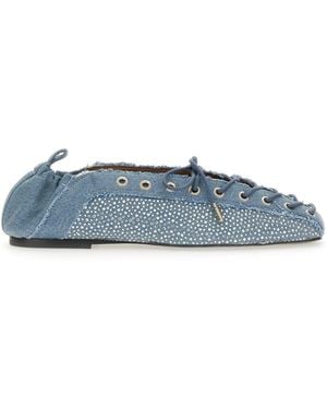Ganni Lace-Up Ballerina - Blue