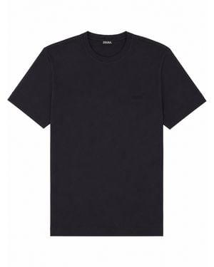 ZEGNA Minimalist Crew Neck Logo Cotton T-Shirt - Black