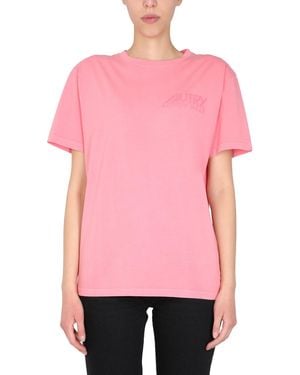 Autry Logo Crew Neck T-Shirt - Pink