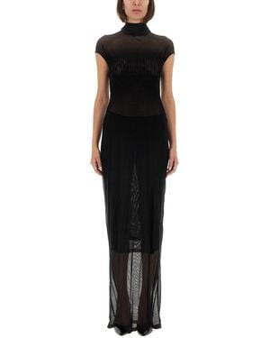 Jean Paul Gaultier Flocked Logo Mesh Maxi Dress - Black