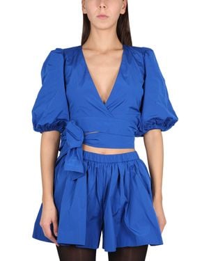 RED Valentino Taffeta Top With Puff Sleeves - Blue