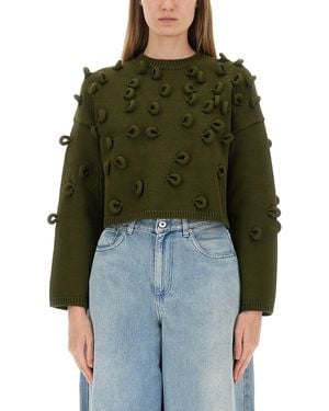 JW Anderson Textured Cropped Jersey With Loop Embellishments - Green