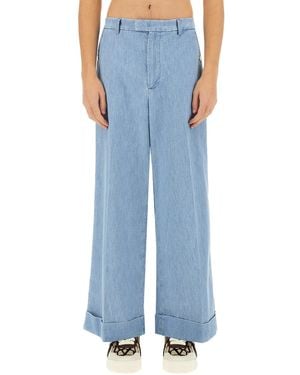 Valentino Denim Trousers With Lapels - Blue