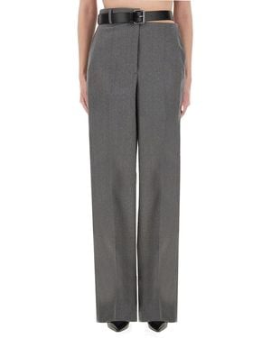 Stella McCartney Tailored Straight-Leg Flannel Pants With Belt - Gray