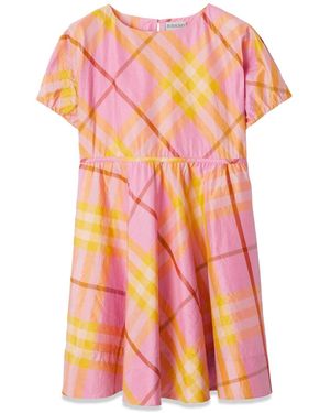 Burberry Checked Short Sleeved Dress - Pink