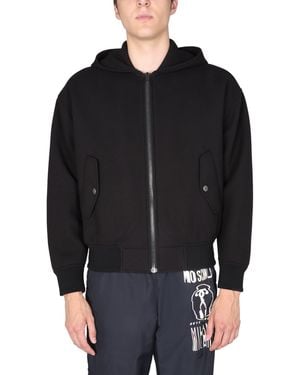 Moschino Hooded Jacket With Bold Logo Print - Black