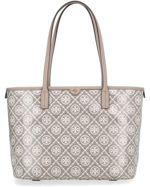 Tory Burch Borsa Shopping "T Monogram Small" - White
