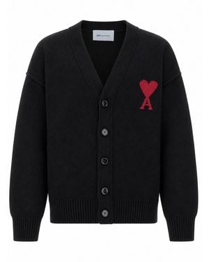 Ami Paris Cardigan Con Logo A Intarsio - Black