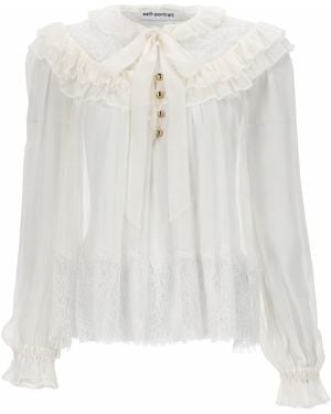 Self-Portrait Georgette Blouse With Ruffles - White