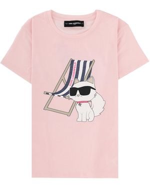 KARL LAGERFELD T-Shirt Con Stampa - Pink