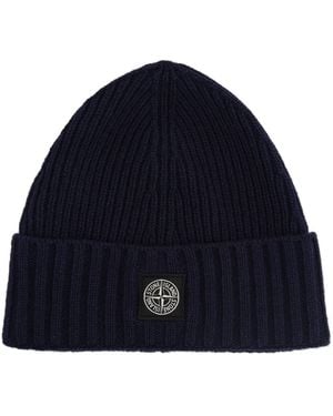 Stone Island Kids Beanie With Rws Finish - Blue
