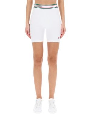 CASABLANCA Ribbed Seamless Shorts With Striped Trim And Logo Detail - White