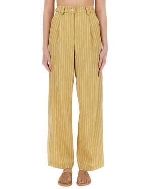 Alysi Striped Satin Tailored Trousers - Yellow